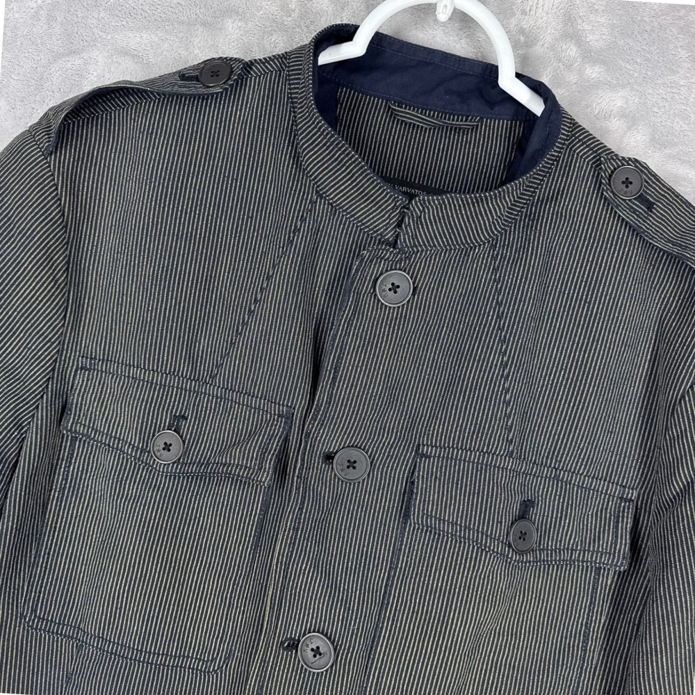 John Varvatos USA Mens Field Jacket M Pinstripe D-Ring Mandarin Collar Wire